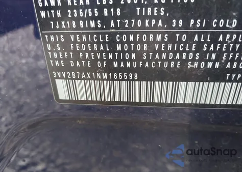 2022 Volkswagen Tiguan 2.0T Se from USA, damaged, VIN 3VV2B7AX1NM165598